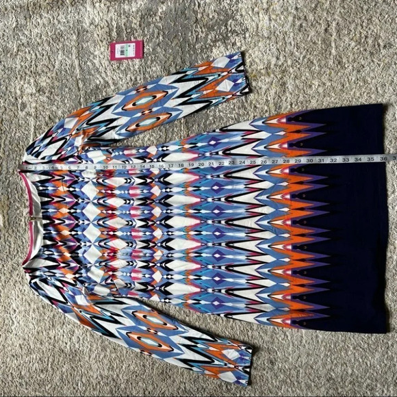 VINCE CAMUTO Mini dress retro Geometric Ikat Print Long Sleeve Shift 8 - Picture 6 of 10